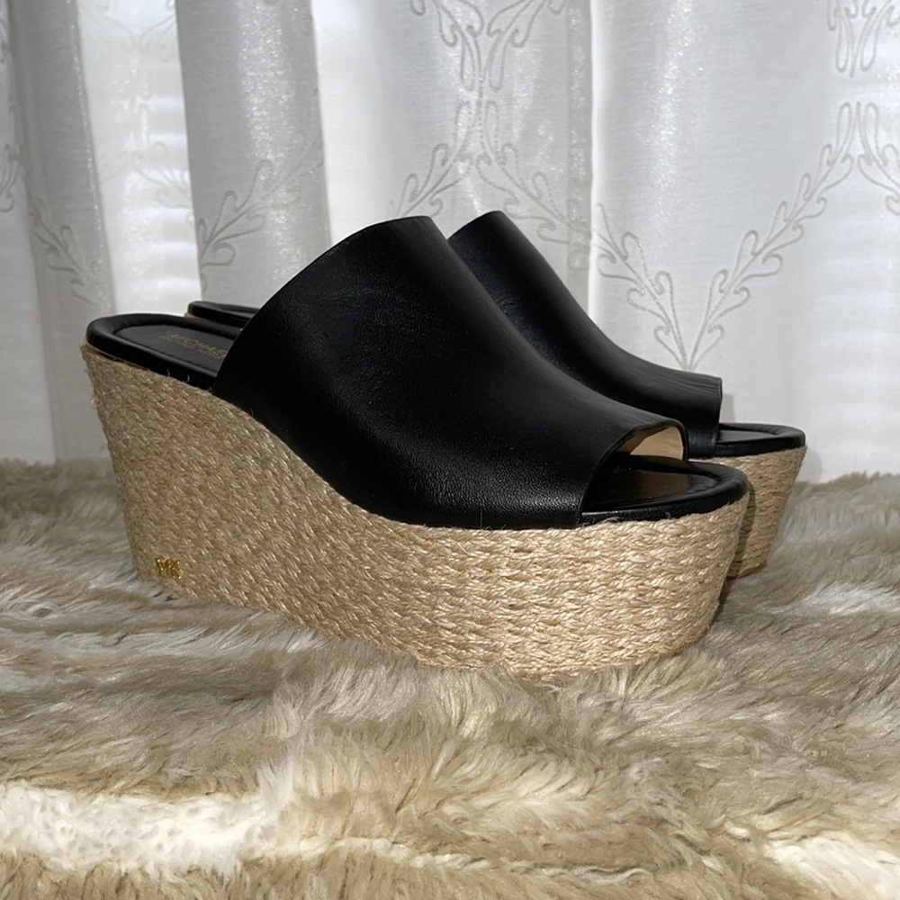 Michael Kors Women’s Leather Trish Espadrille Platform Wedge Sandals